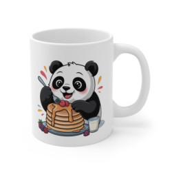Tasse Panda Mignon 325ml – Mug Cartoon Gourmand avec Pancakes et Fruits – Cadeau Original en Céramique