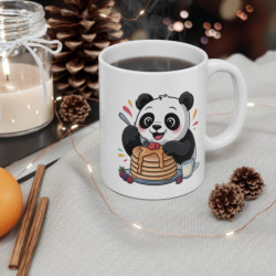 Tasse Panda Mignon 325ml – Mug Cartoon Gourmand avec Pancakes et Fruits – Cadeau Original en Céramique