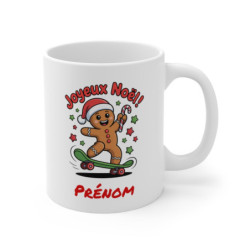 Tasse de Noël Personnalisée – Mug Bonhomme Pain d’Épices sur Skateboard avec Prénom – Idée Cadeau Originale