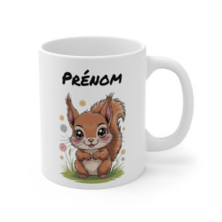 Mug Personnalisé – Tasse avec Prénom – Écureuil Mignon dans un Champ de Fleurs – Cadeau Original