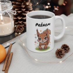 Mug Personnalisé – Tasse avec Prénom – Écureuil Mignon dans un Champ de Fleurs – Cadeau Original