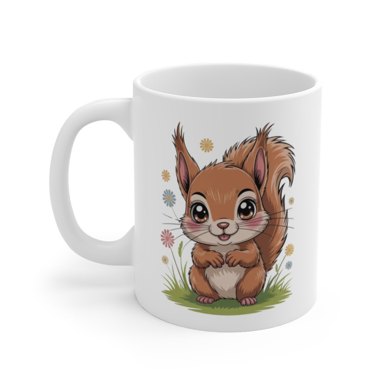 Mug Écureuil Mignon – Tasse avec Illustration Animalière et Fleurs – Cadeau Nature et Forêt