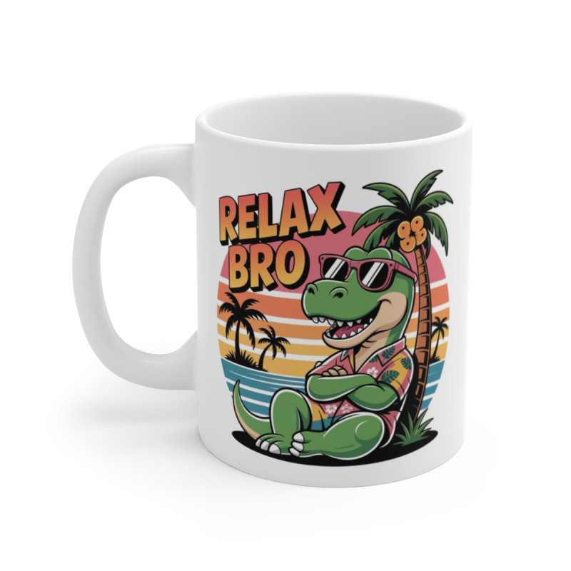 Tasse Dinosaure 325ml – Mug Humour Relax Bro – Cadeau Original Plage Vacances Céramique