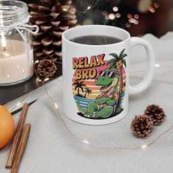 Tasse Dinosaure 325ml – Mug Humour Relax Bro – Cadeau Original Plage Vacances Céramique