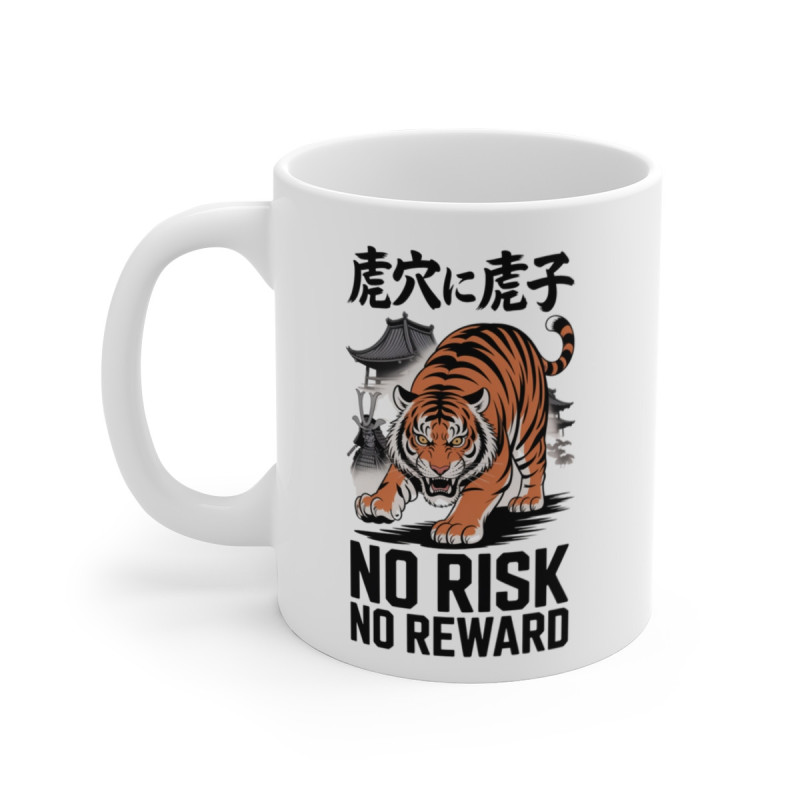 Mug Tigre Guerrier Japonais – No Risk No Reward – Tasse Motivation et Courage