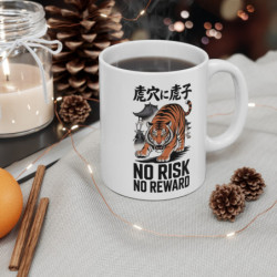 Mug Tigre Guerrier Japonais – No Risk No Reward – Tasse Motivation et Courage