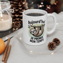 Mug Humour Paresseux – Tasse Céramique 325ml Sloth « Je prends mon temps » – Cadeau Détente Relax