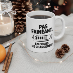 Mug Humour Geek – Tasse Céramique 325ml « Pas fainéant… en cours de chargement » – Cadeau Drôle Bureau