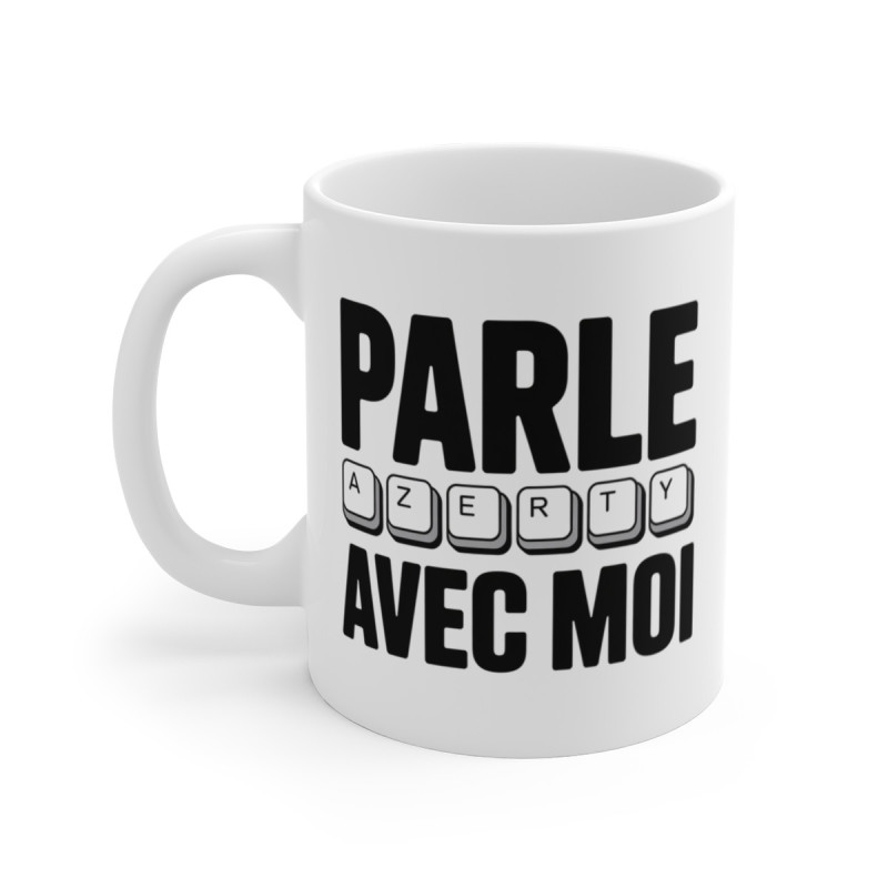Mug Humour Geek – Tasse Céramique 325ml Clavier AZERTY « Parle avec moi » – Cadeau Bureau Programmation