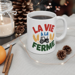 Mug La Vie à la Ferme – Tasse Céramique 325ml Tracteur et Blé – Cadeau Agriculteur Campagne