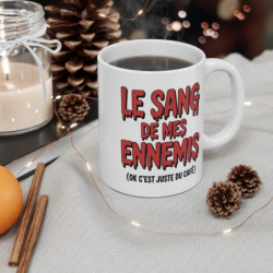 Tasse Humour 325ml – Mug Céramique “Le Sang de mes Ennemis” – Idée Cadeau Drôle Café Bureau Geek