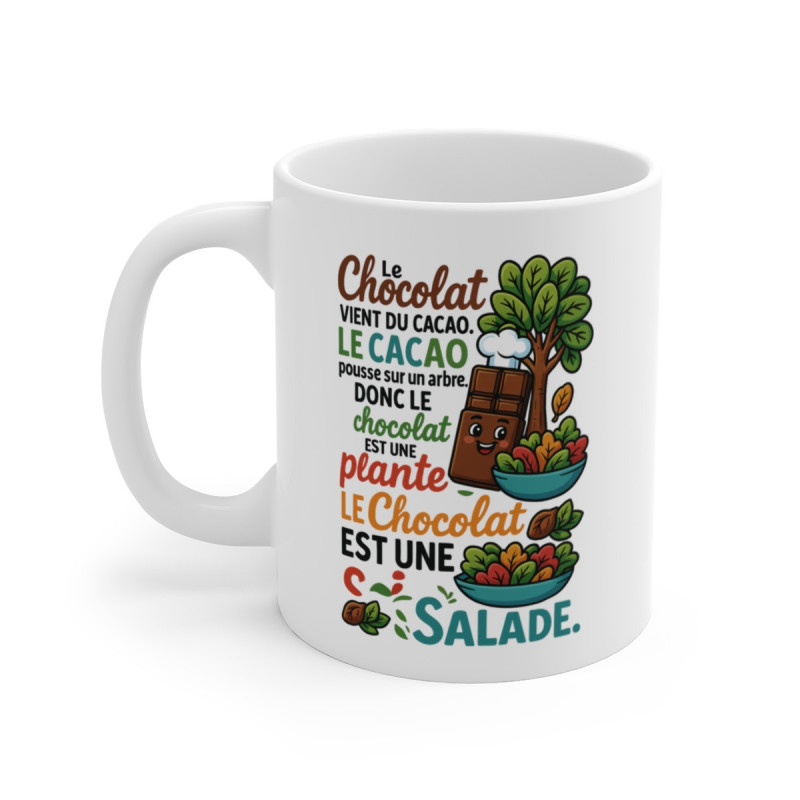 Tasse Humour Chocolat 325ml – Mug Céramique “Le Chocolat est une Salade” – Cadeau Original