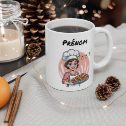Tasse Personnalisable 325ml – Mug Céramique Boulangère et Croissants – Cadeau Gourmand