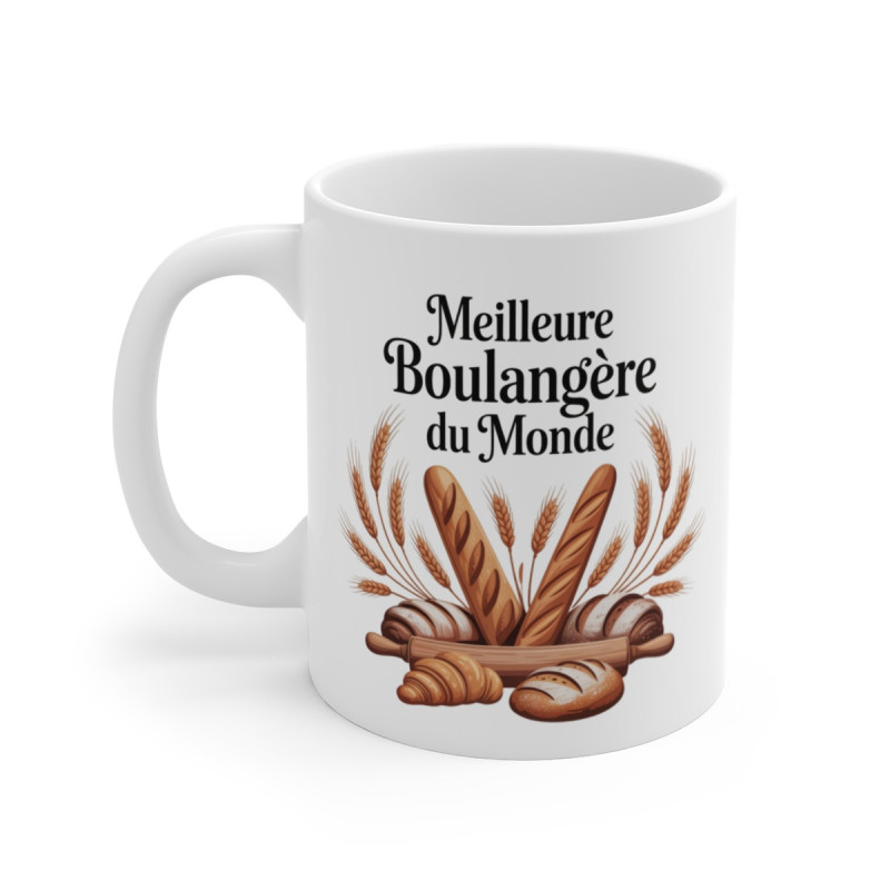 Tasse Meilleure Boulangère du Monde 325ml – Mug Céramique Baguette Croissant Pain – Cadeau Original