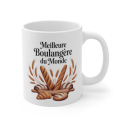 Tasse Meilleure Boulangère du Monde 325ml – Mug Céramique Baguette Croissant Pain – Cadeau Original