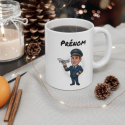 Tasse Personnalisable Pilote 325ml – Mug Céramique Avion Cartoon avec Prénom – Cadeau Original Aviation Homme
