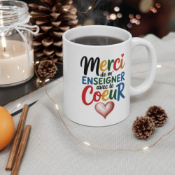 Tasse Merci Professeur 325ml – Mug Céramique “Merci de m’enseigner avec le cœur” – Cadeau Original Maître Maîtresse