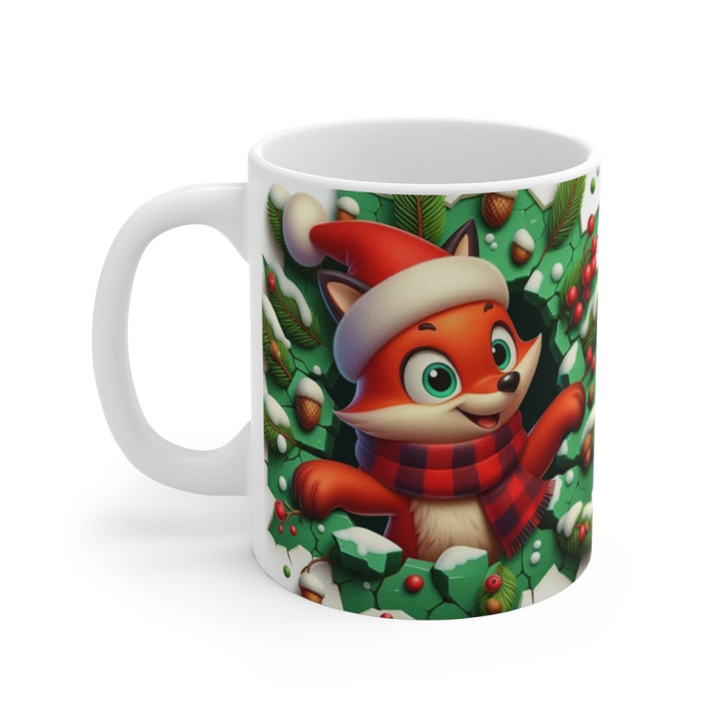 Tasse Noël 325ml – Mug Céramique Renard Cartoon avec Bonnet et Écharpe – Cadeau Original Fêtes Hiver