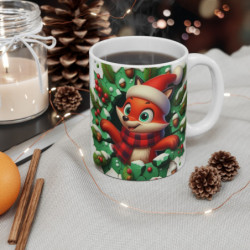 Tasse Noël 325ml – Mug Céramique Renard Cartoon avec Bonnet et Écharpe – Cadeau Original Fêtes Hiver