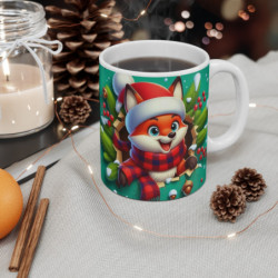 Tasse Noël 325ml – Mug Céramique Renard Cartoon Bonnet et Écharpe – Cadeau Original Hiver et Fêtes