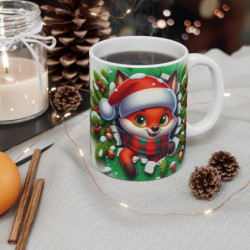 Tasse Noël 325ml – Mug Céramique Renard Cartoon Bonnet et Écharpe – Cadeau Original Hiver Chocolat Chaud