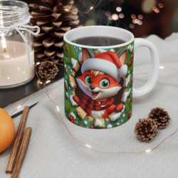 Tasse Noël 325ml – Mug Céramique Renard Cartoon avec Bonnet et Écharpe – Cadeau Original Hiver Fêtes