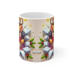 Tasse Noël 325ml – Mug Céramique Faon Cartoon avec Guirlande et Écharpe – Cadeau Original Hiver Fêtes