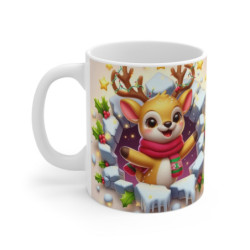 Tasse Noël 325ml – Mug Céramique Faon Cartoon avec Guirlande et Écharpe