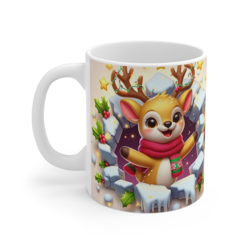 Tasse Noël 325ml – Mug Céramique Faon Cartoon avec Guirlande et Écharpe