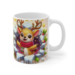 Tasse Noël 325ml – Mug Céramique Faon Cartoon avec Guirlande et Écharpe – Cadeau Original Hiver Fêtes