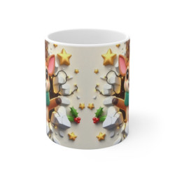 Tasse Noël 325ml – Mug Céramique Faon Cartoon avec Pull et Guirlandes – Cadeau Original Hiver Fêtes