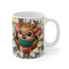 Tasse Noël 325ml – Mug Céramique Faon Cartoon avec Pull et Guirlandes – Cadeau Original Hiver Fêtes