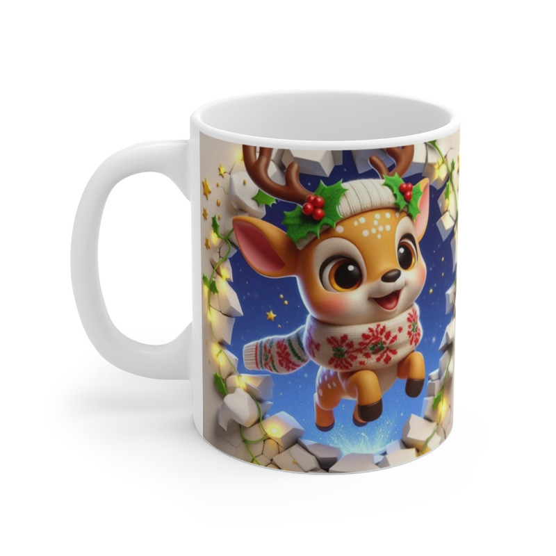 Tasse Noël 325ml – Mug Céramique Faon Cartoon avec Pull et Bonnet