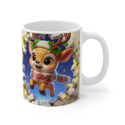 Tasse Noël 325ml – Mug Céramique Faon Cartoon avec Pull et Bonnet – Cadeau Magique Hiver Fêtes