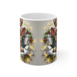 Tasse Noël 325ml – Mug Céramique Faon Cartoon en Pull Rouge et Bonnet – Cadeau Hiver Fêtes