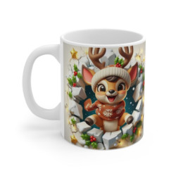 Tasse Noël 325ml – Mug Céramique Faon Cartoon en Pull Rouge et Bonnet