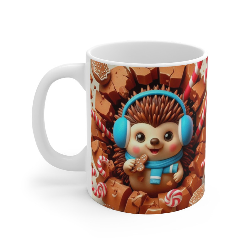 Tasse Noël 325ml – Mug Céramique Hérisson Mignon avec Biscuit et Bonbons