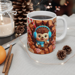 Tasse Noël 325ml – Mug Céramique Hérisson Mignon avec Biscuit et Bonbons – Cadeau Hiver Gourmand