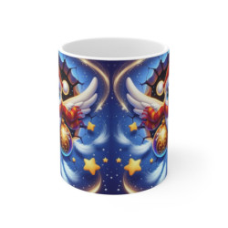 Mug Noël 325ml – Chouette Blanche Festive avec Écharpe Rouge et Boule Dorée – Tasse Céramique Cadeau Hiver