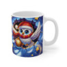 Mug Noël 325ml – Chouette Blanche Festive avec Écharpe Rouge et Boule Dorée – Tasse Céramique Cadeau Hiver