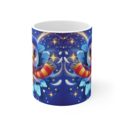 Mug Noël 325ml – Chouette Magique en Bonnet Bleu et Écharpe Rayée – Tasse Céramique Cadeau Hiver