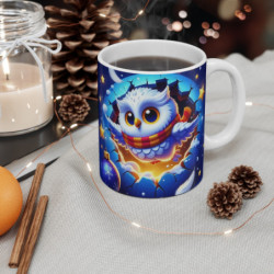 Tasse Hibou Volant Hiver Noël – Mug Céramique 325ml – Cadeau Fantaisie Magique Étoilé
