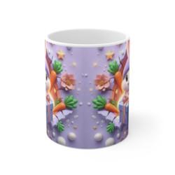 Tasse Lapin Mignon Pâques – Mug Céramique 325ml – Cadeau Kawaii Fleurs et Carottes Anniversaire