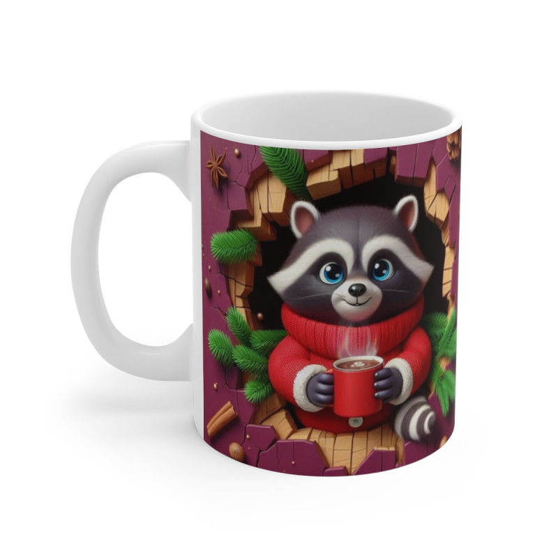 Tasse Raton Laveur Hiver – Mug Céramique 325ml – Cadeau Noël Animaux Chaud Cocooning