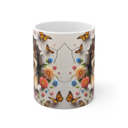 Tasse Céramique Chiot Berger et Fleurs – Mug Chien Mignon Papillons – Cadeau Animaux Bohème 325ml
