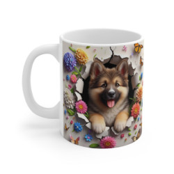 Tasse Céramique Chiot Berger et Fleurs – Mug Chien Mignon Papillons