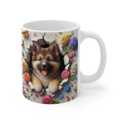 Tasse Céramique Chiot Berger et Fleurs – Mug Chien Mignon Papillons – Cadeau Animaux Bohème 325ml
