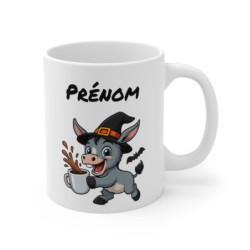 Tasse Personnalisable Âne Sorcier Café – Mug Prénom Céramique 325ml – Cadeau Drôle Halloween Animal