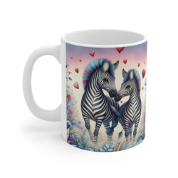 Mug céramique 325 ml – Zèbres Amoureux Cœurs Romantiques – Tasse Animaux Sauvages Amour Jungle Bohème