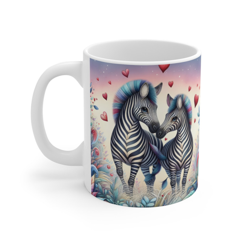 Mug céramique 325 ml – Zèbres Amoureux Cœurs Romantiques – Tasse Animaux Sauvages Amour Jungle Bohème